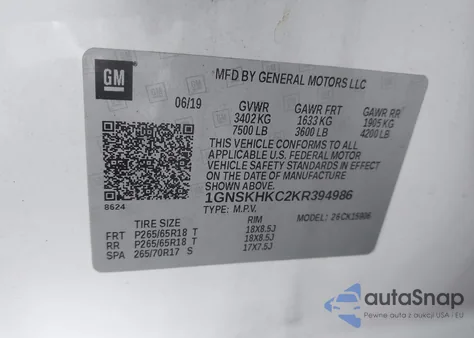 2019 Chevrolet Suburban Lt из США, поврежденный, VIN 1GNSKHKC2KR394986